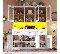 140x40x175cm Kitchen Cabinet Acrylic Door Buffet with Metal Handles MultiFunctional Credenza 3 Drawers & 6 Cabinets Stylish White Storage Solution