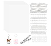 141 Pcs Heat Shrinky Plastic Sheet Keychain Kit, Includes Shrink Plastic Paper, Keychain Clip, Split Key Rings, Key Rings with Chain, Hole Punch, for DIY Key Chains, Earrings, Crafts