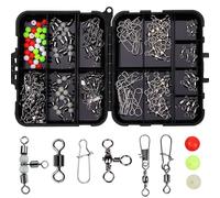 141 Pieces Fishing Swivels Kit with Case Sea Fishing Accessories | Stainless steel coated black,high strength,rust prevention,compact storage case,portable,includes barrel,3-way