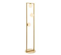 1410mm Brushed Gold Geometric 3 Light Floor Lamp & Glass Opal Sphere Shades