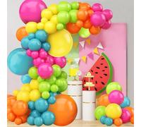 141pcs Summer Tropical Balloon Arch Garland Kit, Rainbow Latex Balloon Hot Pink Orange Yellow Green Blue Colorful Balloons Garland for Birthday Baby Shower Tropical Hawaiian Summer Party Decorations