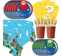 141Pcs Super Brother Party Decoration Tableware Set Cartoon Game Birthday Plates and Napkins Cups Straws Cutlery Sets Supplies Super Bros Birthday Party Decorations