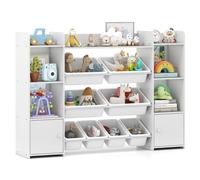 142 cm Large Toy Organizer 4-Tier Cubby Shelf With 8 Removable Toy Bin Gymax White One Size