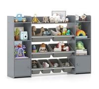142 cm Large Toy Storage Organizer 4-Tier Kids Cubby Shelf COSTWAY Grey One Size