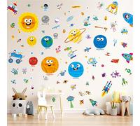 142 PCS Outer Space Wall Decals, Self-Adhesive Vinyl Stickers, Universe Solar System, Planets, Astronauts, Rocket, Aliens, Stars, Colorful Wall Decors for Kids Room, Playroom, Classroom