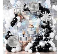 142Pcs Black White and Silver Balloon Arch Garland Kit with 22 Inch 4D Disco Silver Explosion Star Black Foil Balloon for Birthday Baby Shower Wedding Anniversary Party Decor