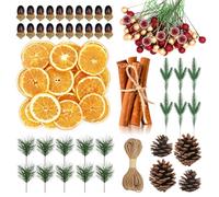 142PCS Christmas Wreath Making Decorations, Artificial Pine Branches Needles Natural Pine Cones Dried Orange Slices Cinnamon Sticks Artificial Berries Acorns for Christmas Trees Garlands Crafts