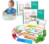 142PCS Montessori Smart Sticks, Montessori Smart Sticks for Toddlers, Wooden Pattern Blocks Shape Stick & Rings Puzzles Game, Quick Thinking Puzzle Blocks for 2-8 Years Old Boys Girls (2 Set)