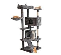 143.5cm Tall Cat Tree Tower with Multi-Level Platforms, Large Cat Condo & Cozy Hideaway, Sturdy Cat Climbing Stand with Sisal Scratching Posts & Ladder, Plush Indoor Activity Centre for Cats