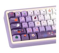 143 Keys Halloween Themed PBT Keycaps Set, Purple and White Cartoon Cute Design, 5 Side Dye Sublimated Keycaps, MOA Profile for Mechanical Gaming Keyboard