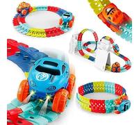 143 Pieces Speed Race Track for Toy Cars, 1 Flexible Ramps, 2 Cars LED Headlights, Christmas Birthday Gifts for 3 4 5 Year Boys Girls