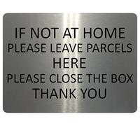1430 IF NOT AT HOME PLEASE LEAVE PARCELS HERE Metal Aluminium Plaque Sign Box (20x15cm, Brushed Silver)