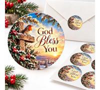 144 Christian Christmas Robin Stickers 3cm, God Bless You Envelope Seals | British Made 3cm Round Religious Stickers for Cards, Gifts, Craft & Invitation Envelopes