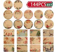 144 Count Christmas Name Stickers-Self Adhesive Xmas Kraft Presents Labels for Gift, Vintage Christmas Santa Tags, Gift Wrap Holiday Name Tag Stickers 24 Designs