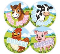 144 Cute Farm Animals Praise Words Reward Stickers 30mm Reward Stickers for School Teachers, Parents and Nursery