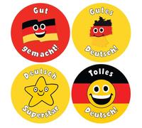 144 German Praise Words Reward Stickers For Children, Teachers & Parents - Colourful, Easy Peel Stickers With Strong Adhesive Glue [144 30mm Stickers]