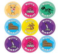 144 History Well Done Reward Stickers For Children, Teachers & Parents - Colourful, Easy Peel Stickers With Strong Adhesive Glue [144 30mm Stickers]