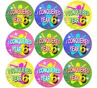 144 I Conquered Year 6 - End of Term 5th grade Teacher Reward Stickers Size 30mm
