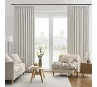 144 Inch Blackout Curtains 2 Panels Linen Textured 2 Story Extra Long Noise Reducing Curtains for Large Window Back Tab Pleated Look Rod Pocket with Hooks 50W x 144L,12 Ft Length Natural Birch/Ivory