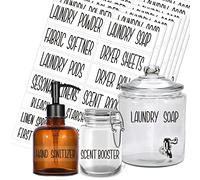 144 Laundry Room Labels, Prefdo Modern Waterproof Preprinted Black All Caps Stickers for Linen Closet and Laundryroom Organization(Black)