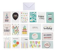 144-Pack Happy Birthday Cards with Envelopes, 18 Colourful Designs, 15.2 x 10.2 cm