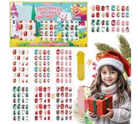 144 Pcs Christmas Kids Stick On Nails Pre glued Full Cover Children Girls False Nails, Short Press on Acrylic Nails Kit, Gift for Girls Kid Nail Art Christmas Decoration (Christmas)