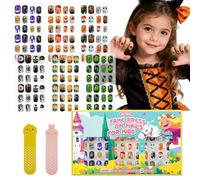 144 Pcs Halloween Fake Nails for Kids Short Press on Nails with Pre-Glue, False Nail Cute Full Cover Acrylic Tips Kit Gift for Girls Kid Nail Art Decoration (Halloween)