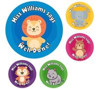 144 Personalised Animal Well Done Stickers For Children, Teachers & Parents - Colourful, Easy Peel Stickers With Strong Adhesive Glue [144 30mm Stickers]