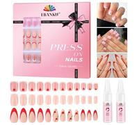 144 Pieces Valentine's Day Press on Nails Medium, EBANKU Love Heart False Nails Full Cover Stick on Nails, Red Heart Fake Nails with Nail Glue for Women Nail Art Salon, 6Packs 12Sizes