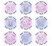 144 Pink and Blue Elephants Personalised 30 mm Reward Stickers for School Teachers, Nursery, Baby Showers