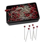 144 Silver Pearl Headed Craft Pins 40 x 0.58mm In Handy Plastic Box (Red)