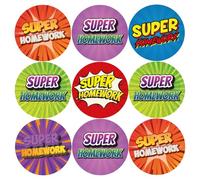 144 Super Homework Reward Stickers For Children, School Teachers & Parents - Colourful, Easy Peel Stickers With Strong Adhesive Glue [144 30mm Stickers]