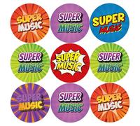 144 Super Music Comic Reward Stickers For Children, Teachers & Parents - Colourful, Easy Peel Stickers With Strong Adhesive Glue [144 30mm Stickers]