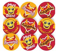 144 Super Spanish Praise Words 30 mm Reward Stickers for School Teachers, Parents and Nursery