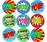 144 Superhero POW WOW Comic Themed Teacher Reward Stickers - Size 30 mm