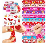 144 Valentine 72PCS Valentine Temporary Tattoos Sticker 72PCS Slap Bracelets Perfect for Themed Birthday Baby Showers or Classroom Rewards Ideal Decor and Gifts for Girls and Boys