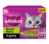 144 x 85g Whiskas 7+ Mixed Menu Senior Wet Cat Food Pouches in Gravy