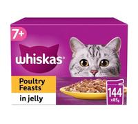 144 x 85g Whiskas 7+ Poultry Feasts in Jelly Wet Senior Cat Food | Supports healthy ageing, Complete & balanced nutrition, With essential vitamins & minerals, No artificial preservatives