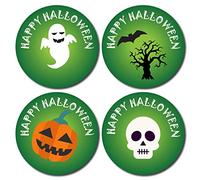 144 x Halloween Stickers - Trick or Treat Gifts for Kids Green Theme, Pumpkin, Ghosts, Skull