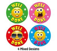 144 x Well Done Stickers, Smile face Labels for Schools, Teachers, Kids, Clubs, Parents