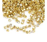 1440pcs Sew on Rhinestones, 4mm Glass Rhinestone Diamond Loose Gems Metal Flatback with Claw for Jewelry Crafts Clothes Shoes Costume Garment Decoration Clothing Accessories (Gold)