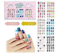 144Pcs 6 Pack Press on Nails for Kids Children Acrylic Fake Nails Pre-glue Full Cover Glitter Gradient Color Heart Cat Short False Nail Art Kits Sets Valentines Day Gifts for Kids Girls