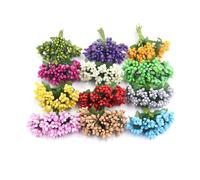 144pcs Artificial Mini Flower Stamen Pistil and Soft Stem,20mm Tiny Berry for DIY Wedding Make Bridal Hair Clips,Cake Top,Wrist Corsage Boutonniere,Candle Rings Wreath Bracelet Flower (Multicolor)