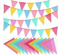 144pcs Colorful Pennant Banner Flags 158ft Rainbow Triangle Banners Garland Flag for Classroom Birthday Spring Easter Graduation Festival Wedding Decoration