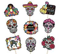 144PCS Day of the Dead Cupcake Toppers Toothpicks - Sugar Skull Halloween Cocktail Appetizer Cake Decorations Party Supplies Picks