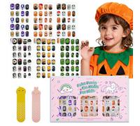 144Pcs Kids Press on Nails for Halloween Children Girls Press on Short Artificial Fake Nails Cute Pre Glue Full Cover Acrylic Nail Tip Kit for Kids Nail Decoration on Halloween
