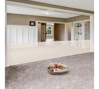 145 Inch Retractable Baby Gates Extra Wide Retractable Dog Gate for Large Openings - Indoor Extra Long Baby Gate Retractable Fence Outdoor Mesh Baby Gate Retractable Pet Gate Long Dog Gate, Beige