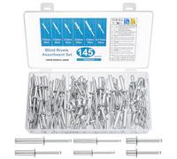 145 Pcs Pop Rivets Assortment Kit，Aluminium Blind Rivets for Rivet Gun | Assorted Flat Head Blind Pop Rivets Set（5Mm, 6Mm, 6.4Mm)，For Metal,Wood, Plastic， Furniture, Car, Rails And Diy
