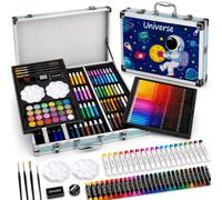 145 Piece Professional Art Set in Aluminium Carry Case, Deluxe Drawing & Painting Kit with Colouring Pencils, Watercolours, Markers & Sketching Supplies for Kids & Adults