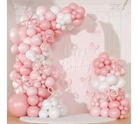 145PCS Pink and White Balloon Garland Arch Kit - Light Pink, White & Bow Balloons in Various Sizes, Perfect Decorations for Baby Shower, Wedding, Birthday Party & Other Celebrations